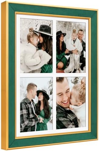 Suede 11x15 Picture Frame Display 4 Opening 5x7 Picture Frames Collage Wall Decor with Mat,Multi Photo Frame for Plexiglass,Wall Decor,1Pack,Green by AnoziebyProductsunder