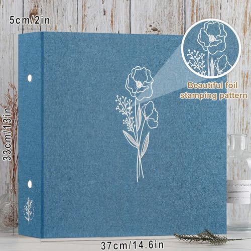 Lanpn Scrapbook Photo Album 12x12 2 Packs, Linen Cover Archival Acid Free Top Load 3 Ring Binder Folder Photo Book 12 x 12 with 30 Plastic Sleeves 60 Pages Blue - Image 2