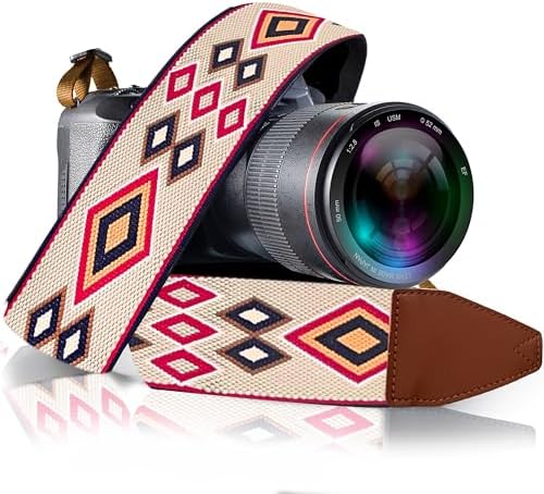 Art Tribute Camera Strap - Shoulder, Crossbody & Neck Camera Strap for Photographers, Fits All Cameras, Canon Nikon Sony Fujifilm, Padded Strap W/Quick Release, Embroidered Cotton & Leather Ends by ArtTribute