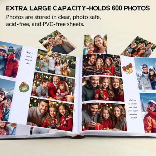 600 Pocket 4x6 Photo Album with Writing Space, Linen Cover, Black - Image 2