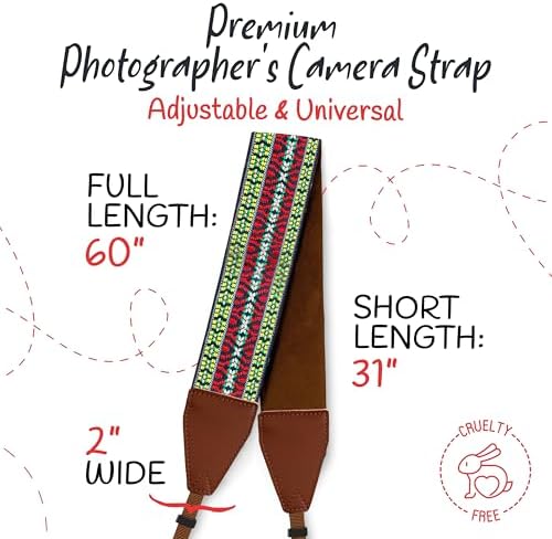 Art Tribute Camera Strap - Shoulder, Crossbody & Neck Camera Strap for Photographers, Fits All Cameras, Canon Nikon Sony Fujifilm, Padded Strap W/Quick Release, Embroidered Cotton & Leather Ends - Image 5
