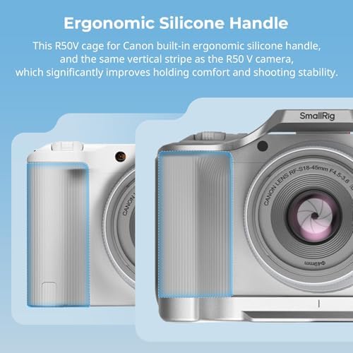 SmallRig R50 V Camera Cage for Canon R50V, Built-in Ergonomic Silicone Grip, QR Plate for Arca, 1/4"-20 Threaded Hole, 3/8"-16 Holes for ARRI, Cold Shoe, QD Sockets, Vertical Shooting(Silver)-5428 - Image 3