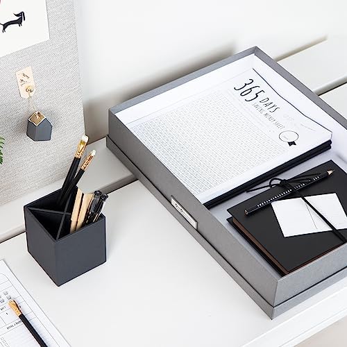 Bigso Sverker Fiberboard Legal and Art Storage Box | Scrapbook Storage Box for Loose Papers and More | Durable Document Boxes with Lid and Metal Label Holder | 17.1’’ x 12.2’’ x 3.3’’ | Grey - Image 7