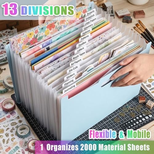 12x12 Scrapbook Paper Storage Organizer with 13 Expandable Pocket, Large Scrapbook Storage for Craft Room Organization, Sticker Storage, Desktop Paper Holder (Pink) - Image 4