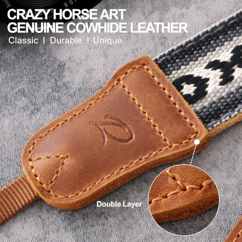 Padwa Lifestyle Camera Strap - 1.5" Crazy Horse Cowhide Ends Embroidered Camera Straps for Photographers, Cute Cotton Weave Soft Suede Fabric Padded Strap fits All Cameras for Adults & Kids - Image 3
