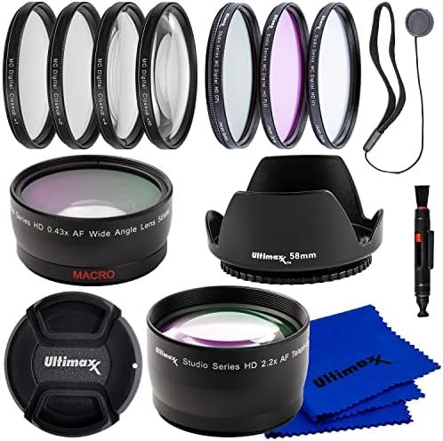 Ultimaxx 58MM Complete Lens Filter Accessory Kit with 58MM 2.2X Telephoto and .43x Wide Angle/Macro Lenses for: Canon EOS Rebel 9000D 800D 760D 750D 700D 1300D 1200D T100, 4000D, 3000D, 2000D & More by Ultimaxx