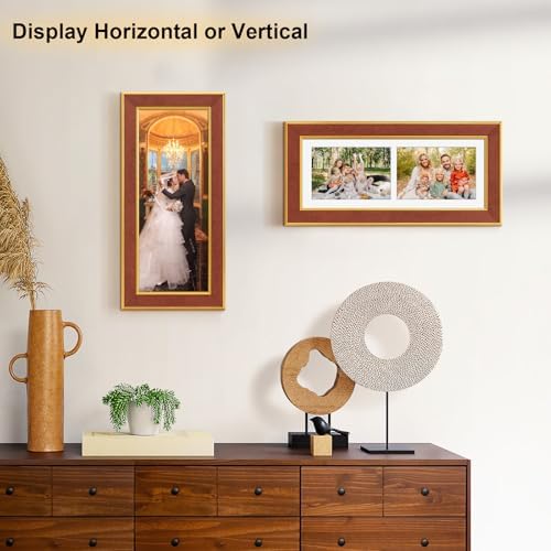 Suede 6x15 Picture Frame Display 2 Opening 5x7 Double Picture Frames Collage Wall Decor with Mat,Multi Photo Frame for Plexiglass,Wall Decor,1Pack,Brown - Image 6