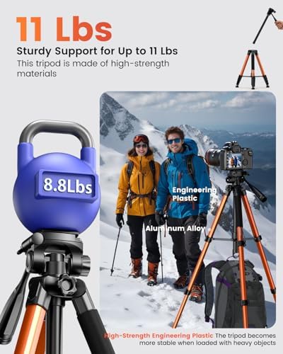 CAMBOFOTO 73" Camera Tripod and Monopod, Aluminum Tripod Stand/Burnt Orange - Image 2