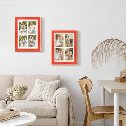 Suede 9x13 Picture Frame Display 4 Opening Picture Frames Collage 4x6 Wall Decor with Mat,Multi Photo Frame for Plexiglass,Wall Decor,1Pack,Red - Image 7