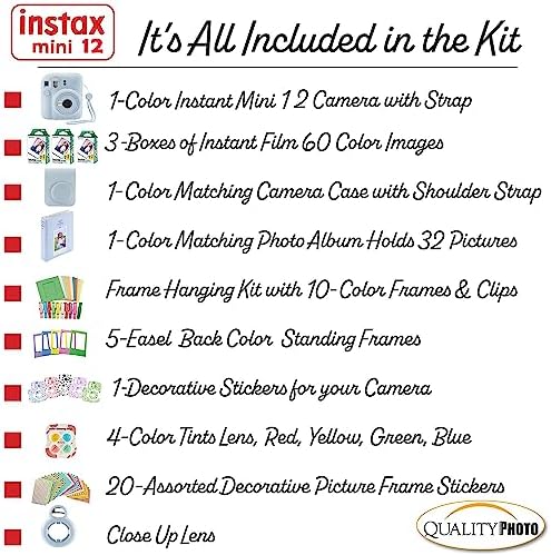 Fujifilm Instax Mini 12 Instant Camera + 60 Photo Prints + Quality Photo Value Bundle, Case, Decoration Stickers, Frames, Photo Album, (Pastel Blue) - Image 3