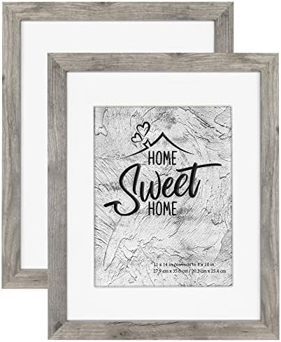Califortree Grey Wooden 11x14 Picture Frame Set of 2 - Display Photos 8x10 with Mat or 11x14 Without Mat, Wall Mounting Frames by Califortree