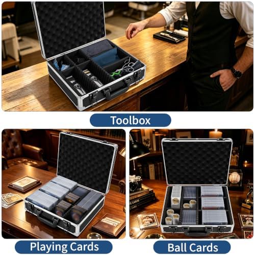 Aluminum Storage Case with Adjustable Dividers, Multi-Function Lockable Storage Carrying Case for Graded Card, Barber Tools, Makeup Tools, etc (Large) ﻿ - Image 3