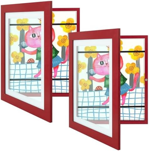 2 Pack 10x12.5 Front-Opening Kids Artwork Frames Changeable (Red) by GoldenStateArt