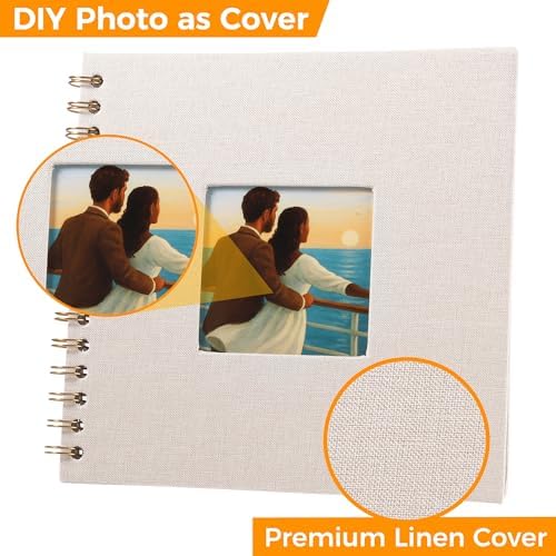 Beige Linen Scrapbook with Photo Window, 10x10 Inch Hardcover Album, 40 White Pages + Corner Stickers, DIY Memory Book for Wedding, Baby, Travel - Image 6