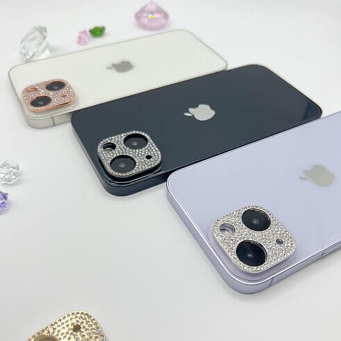 2 Pack Glitter Camera Lens Cover Protector Compatible with iPhone 13 /iPhone 13 Mini Metal Bling Diamond Camera Lens Cover Sticker Protector (Black) - Image 4