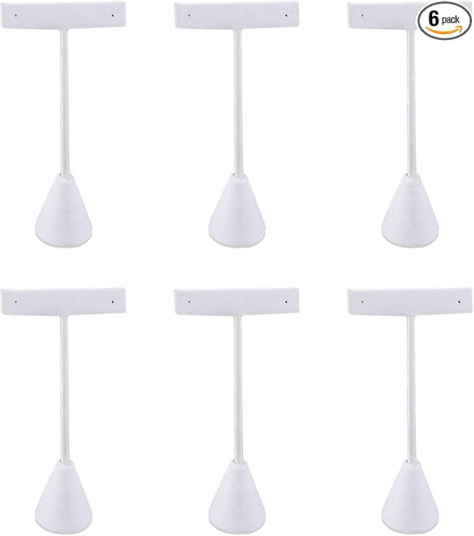 Ikee Design 6 Pcs Set Earring Jewelry Display, Premium White Faux Leather | STURDY EARRING DISPLAY: White faux leather stand with a stable metal base for showrooms and trade shows; 2.5"W x 5.5"H. by IkeeDesign