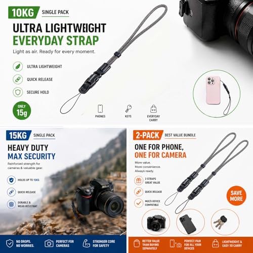 YUJA Quick-Release Wrist Strap 2-Pack - Camera & Phone - Heavy Duty Braided Lanyard with Detachable Buckle - Image 3