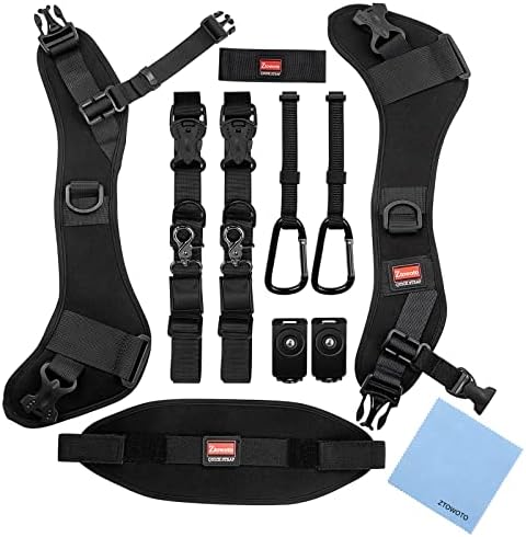 Camera Strap Double Shoulder Camera Strap Harness Quick Release Adjustable Dual Camera Tether Strap with Safety Tether and Lens Cleaning Cloth for DSLR SLR Camera - Image 3