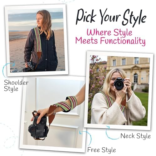 Art Tribute Camera Strap - Shoulder, Crossbody & Neck Camera Strap for Photographers, Fits All Cameras, Canon Nikon Sony Fujifilm, Padded Strap W/Quick Release, Embroidered Cotton & Leather Ends - Image 6