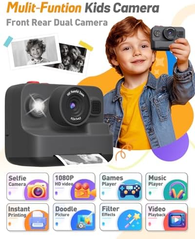 Yehtta Kids Camera Instant Print, Dual-Lens Selfie Camera for Kids, Black - Image 2