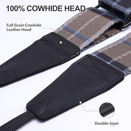 Padwa Lifestyle Extra Long Adjustable Camera Strap for Photographers - 2" Wide Full Grain Cowhide Leather Ends Camera Straps with Quick Release for All Cameras,Binoculars(Twill Blue) - Image 3