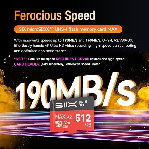 SIX M200 256GB Micro SD Card Read Up to 190MB/s for 4K UHD Continuous Recording - A2, U3, V30 microSDXC Memory Card 256GB with Adapter for Action Cameras, Drones, Gaming Consoles, Dash Cams, Phones - Image 3