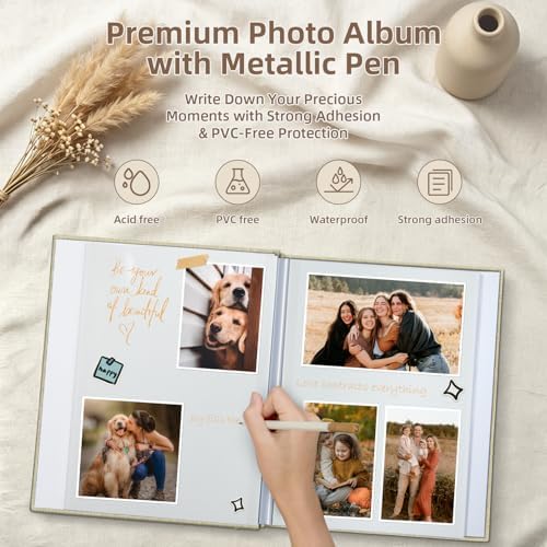 Popotop Photo Album Self Adhesive with Picture Display Window,40 Pages DIY Scrapbooking Supplies Kit for 4x6 8x10 Picture,Linen Cover Memory Book for Baby Wedding, with Scraper and Metallic Pen - Image 4