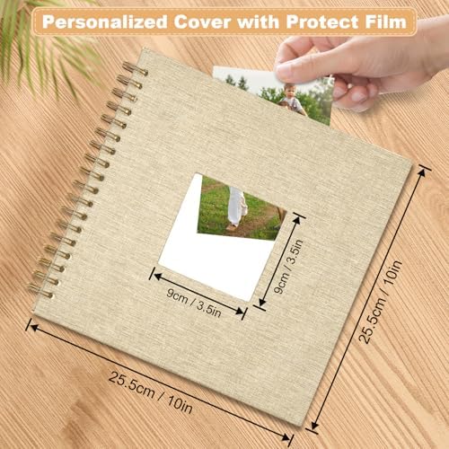 Scrapbook Photo Album Linen Cover, 10 x 10 Inch Hardcover Kraft White Pages Memory Book, for Travel Wedding Guest Book Christmas Baby Shower (20 Sheets/ 40 Pages,Dark Beige) - Image 2