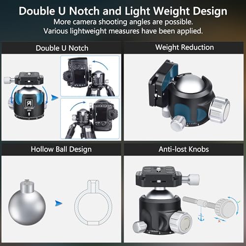 Low Profile Ball Head Tripod Mount Ball Head 52mm Diameter ARTCISE LB52 All Metal CNC Machining with Two 1/4" Quick Release Plates for Tripod, Monopod, DSLR, Camcorder，Max Load 66lbs /30kg - Image 5