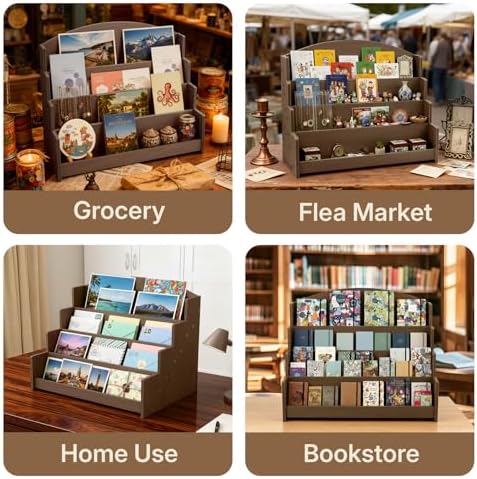 4 Tier Wooden Greeting Card Display Stand, Brown - Image 7