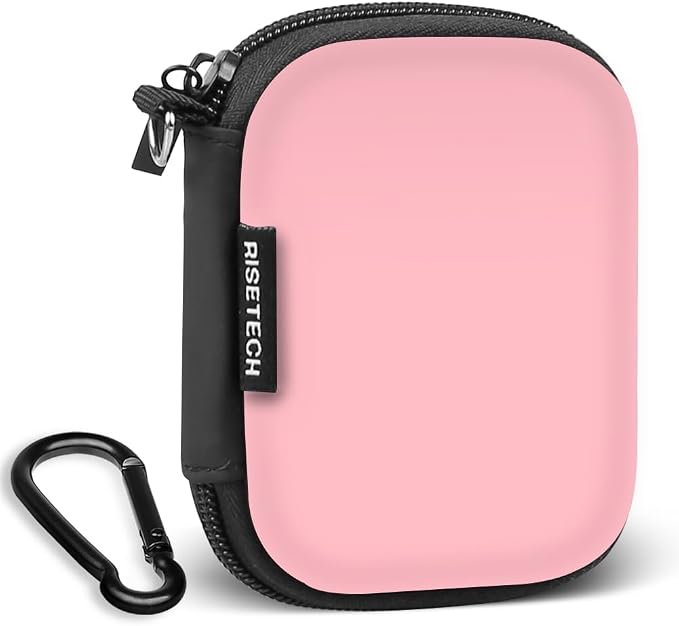 Earbud Case Holder, RISETECH Hard Earphone Travel Case Zipper Pouch Compatible with Wired Earbuds, TAGRY X08, Btootos A90 Pro, in Ear Monitor -Pink by RISETECH