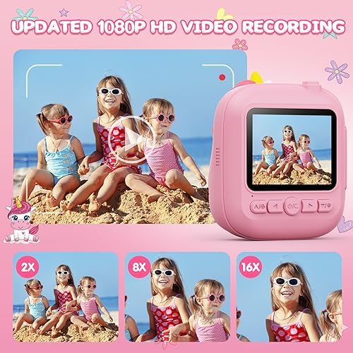 Kids Instant Print Camera, 1080P HD Video & 2.4" Screen Toy Camera | Includes 32GB Card & Print Paper, Inkless Print, 16X Zoom, Christmas Birthday Dinosaur Gifts for Boys Girls Age 3-12 - Image 3