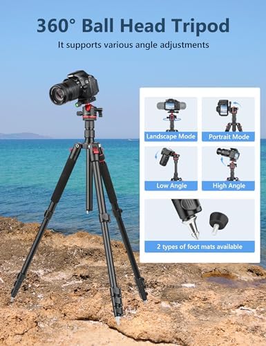 78" Porfessional Tripod for Camera & Phone, Victiv Aluminum Tripod Monopod - Image 7