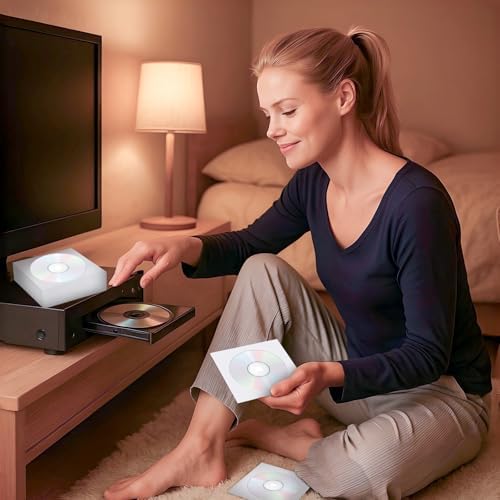 500 PCS Paper CD Sleeves DVD Paper Sleeves Envelope Holder with Clear Window and Flap, 80g Thick White CD Sleeve Storage Cases Holder DVD Cases Media Storage - Image 3