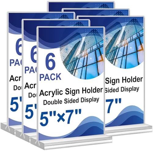 Acrylic Sign Holder 5x7,6 Pack Clear Plastic Table Display Vertical Double-Sided Desktop Display Stand Paper Holder Clear Table Sign Holder for Menu ad Frame Suitable Restaurants Meeting Office Store by Arrobust