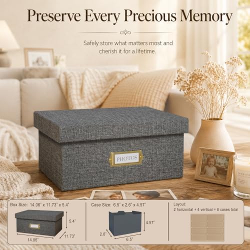 Linen Photo Storage Box, Large Organizer Box, Holds 1700 Picture, Grey - Image 3