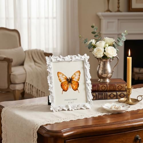 White 5x7 Vintage Picture Frames Golden Butterfly Elegant Retro European Design, Antique Photo Frame for Wall Hanging and Tabletop Display, Retro Design Home Decor - Image 2