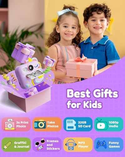 KOKODI Kids Camera Instant Print, Toddler Cameras Christmas Birthday Gifts for Girls Age 3-12, Digital Video Instant Printable Camera for Kids,Toys for Ages 5-7 Girls (Purple) - Image 2