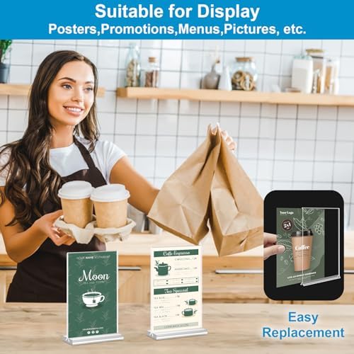 Acrylic Sign Holder 4x6, 16 Pack Clear Double Sided Clear Table Menu Vertical Display Stand Desktop Display Stand Paper Holder Table Sign Holder Suitable for Restaurants Office Store Show Fair - Image 4