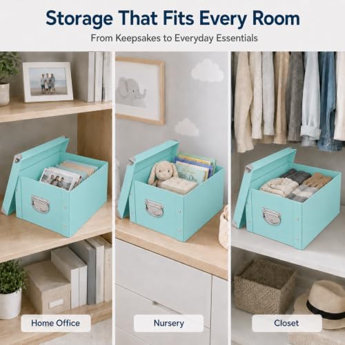 GUOZI Collapsible Storage Box, Decorative Memory Box with Lid & Metal Reinforced Corners, Cardboard File Bin with Handles, Organizer Gift Box for Keepsake Toy Photos Office Nursery Wardrobe Bookshelf - Image 6