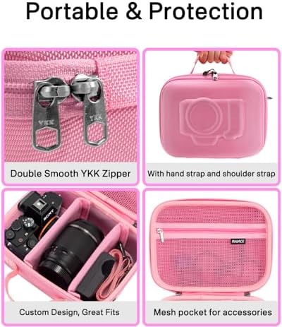 RAIACE Hard Case Compatible with Sony Alpha 7 II III IV/7R V Camera, for Nikon, for Canon, for Pentax and More. Mesh Pocket for Charger, Cables, Cards and Accessories. (case only) - Pink - Image 3