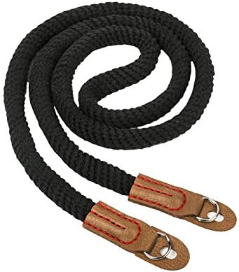 Vintage Handmade Cotton Leather Rope Camera Neck Strap for Micro Single and DSLR Camera Long Black - Image 3