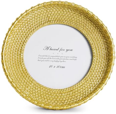 Cuspin 4x4 Gold Picture Frame Round Vintage Woven Circle Photo Frame by Cuspin