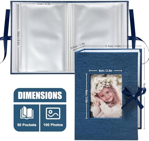 Photo Album 4x6 100 Pockets, Slip-in Picture Albums, Linen Cover Top Loader Vertical Pockets Albums for Baby, Kids Boy Girls, Wedding, Family, Anniversary, Blue - Image 2