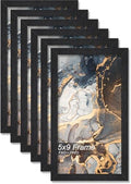 5x9 Picture Frame Set of 6 Black Engineered Wood Tabletop/Wall Hanging by Fxojyvo