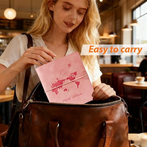 Photo Album 4x6, Leather Scrapbook Album with 50 Photos and 20 Writing Paper, DIY 6 Ring Binder Photo Album for Wedding Kids Birthday Family Travel (Pink) - Image 6