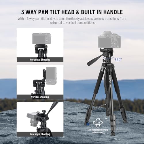 NEEWER Basics 74" Video Tripod Monopod, 3 Way Pan Tilt Head, Remote, TP05 - Image 3