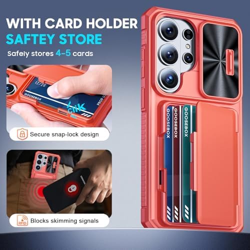 GooseBox for Samsung Galaxy S26 Ultra Case Wallet with RFID [Cards Holder][Camera Cover][Edge Raised] Full Body Shockproof Silicone Protective Phone Case for Galaxy S26 Ultra 2026 (Coral Red) - Image 3