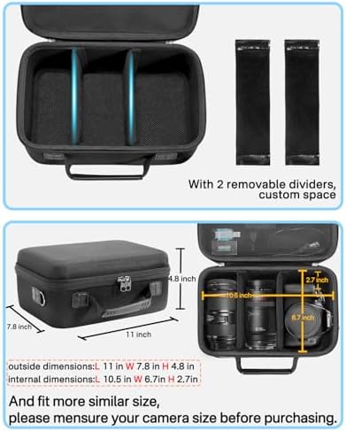 RAIACE Hard Carrying Case Compatible with Canon EOS Rebel T7/ T100/ T6/ R100/ R50/ R5/ R7/ R8, for Sony, for Nikon Camera. Large Capacity Camera Bag for Lens, Cables, Cards and Accessories. - Black - Image 4