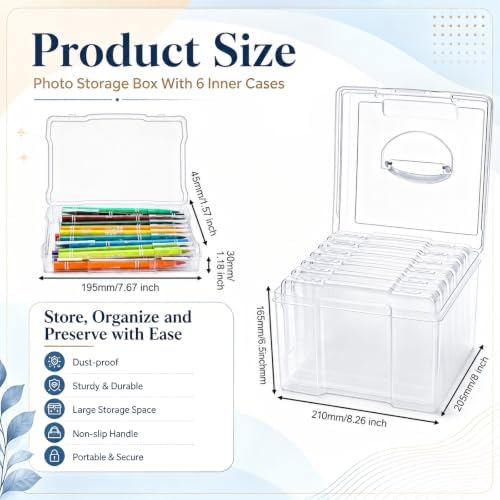 Yesland 5x7inch Photo Storage Box, 6 Inner Photo Cases Keeper with Handle, Clear Plastic Seed Organizer, Craft Storage Container for Greeting Cards Pictures Stamps Scrapbooking Office Supplies - Image 2
